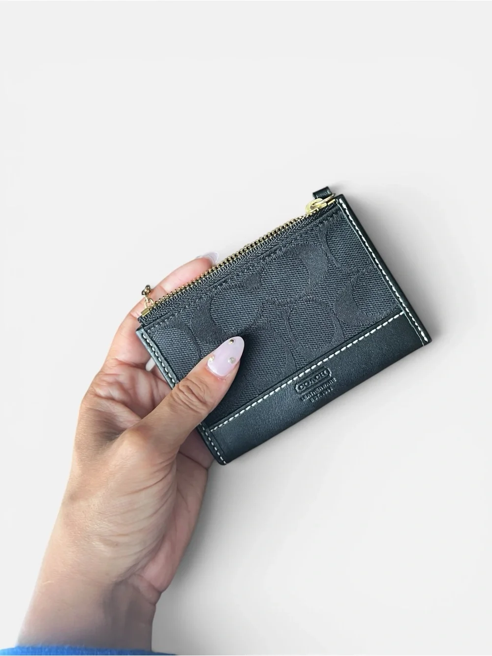 Coach Black Signature Zip Card Case